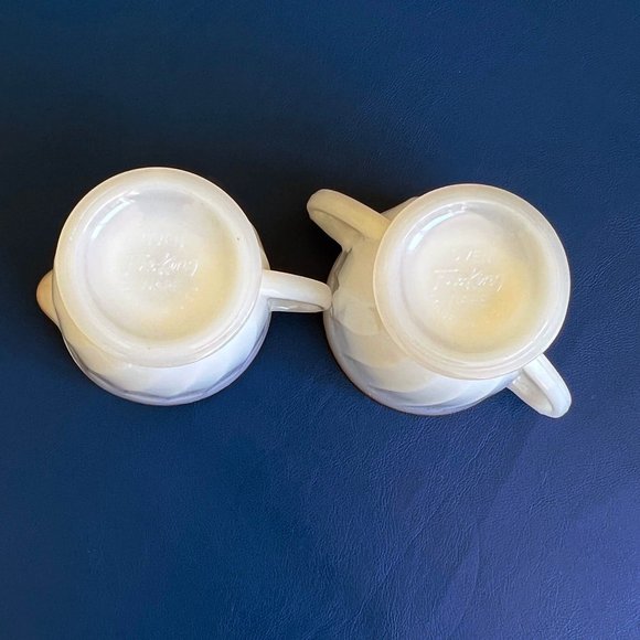 Fire King Milk Glass Creamer and Sugar Bowl, Anchor Hocking, 22 Karat Gold Trim - Picture 5 of 6